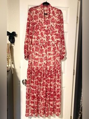 Nasty Gal Red Floral Tiered Maxi Dress on Cream